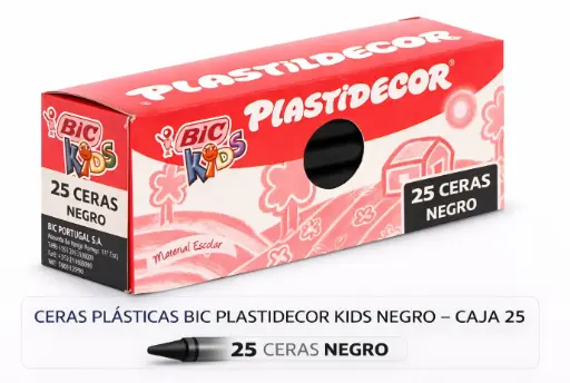 [649829] CERAS PLÁSTICAS BIC PLASTIDECOR KIDS NEGRO CAJA 25