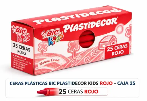 [649821] CERAS PLÁSTICAS BIC PLASTIDECOR KIDS ROJO CAJA 25