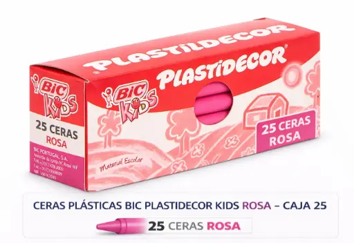[649825] CERAS PLÁSTICAS BIC PLASTIDECOR KIDS ROSA CAJA 25