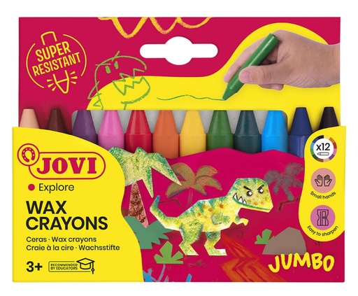 [630177] CERAS PLÁSTICAS JOVI WAX CRAYONS · 12 COLORES · NO MANCHAN · SIN OLORES · MUY RESISTENTES · TRAZO SUAVE