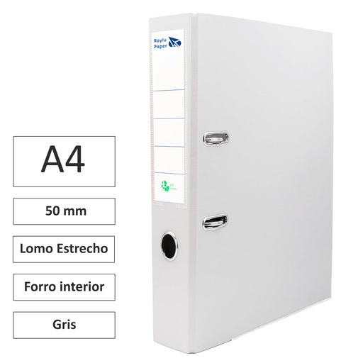 [180376] ARCHIVADOR RADO RAYLU A4 LOMO ESTRECHO 50MM FORRADO INTERIOR PP GRIS