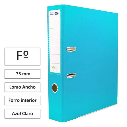 [180745] ARCHIVADOR RADO RAYLU FOLIO LOMO ANCHO 75MM FORRADO INTERIOR PP  AZUL CLARO