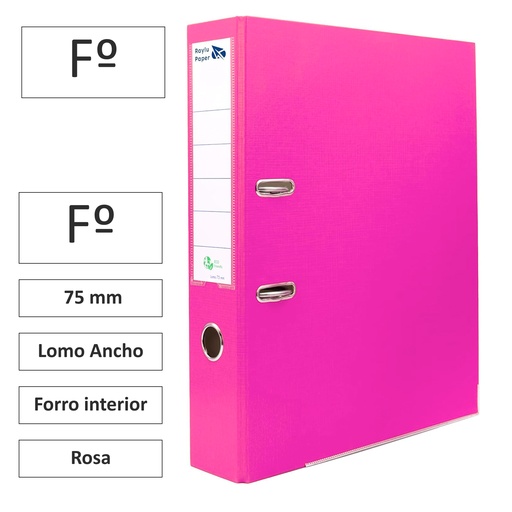 [180746] ARCHIVADOR RADO RAYLU FOLIO LOMO ANCHO 75MM FORRADO INTERIOR PP ROSA