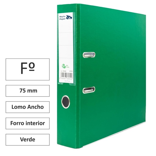 [180743] ARCHIVADOR RADO RAYLU FOLIO LOMO ANCHO 75MM FORRADO INTERIOR PP VERDE