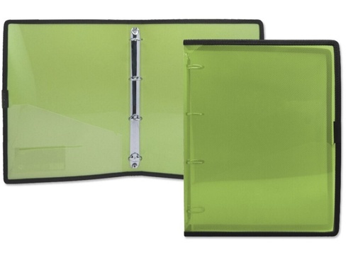 [180838] CARPETA OFFICE CLUB PP FRAME 4 ANILLAS A4 VERDE · ANILLAS Ø25 MM · PP TRANSLÚCIDO · REMATE TEXTIL