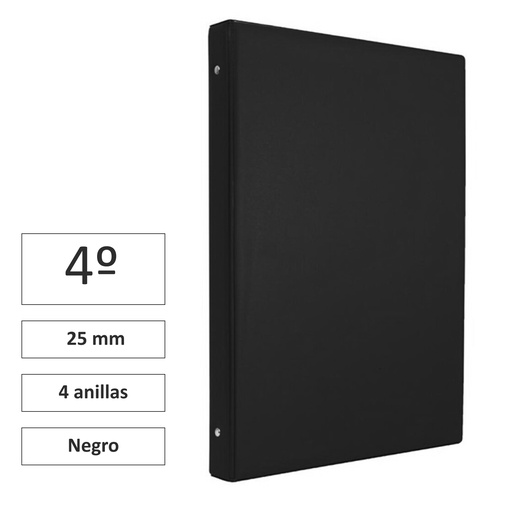 [180139] CARPETA 4 ANILLAS 4º 20 MM PVC NEGRO