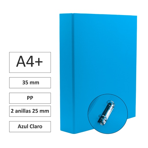 [181175] CARPETA RAYLU PAPER FOLIO 2 ANILLAS 25 MM AZUL CLARO· CARTÓN FORRADO PP · LOMO 35 MM · A4+ · ACABADO RESISTENTE