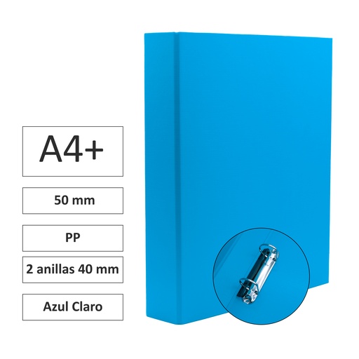 [181174] CARPETA RAYLU PAPER FOLIO 2 ANILLAS 40MM AZUL CLARO CARTÓN FORRADO PP 