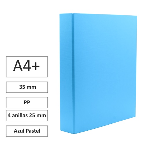 [181155] CARPETA RAYLU PAPER FOLIO 4 ANILLAS 25MM AZUL PASTEL CARTÓN FORRADO PP 
