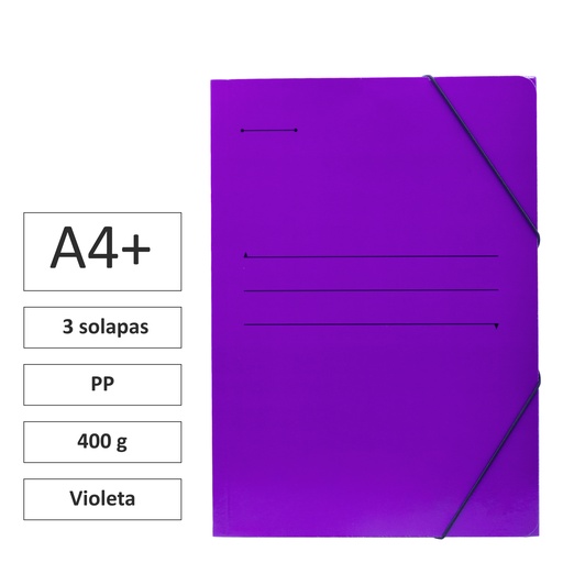 [180579] CARPETA A4+ CON GOMAS Y 3 SOLAPAS CARTÓN 400 G VIOLETA