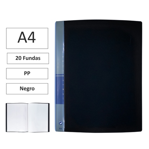 [180226] CARPETA DE FUNDAS BISMARK A4 20 FUNDAS PP NEGRO