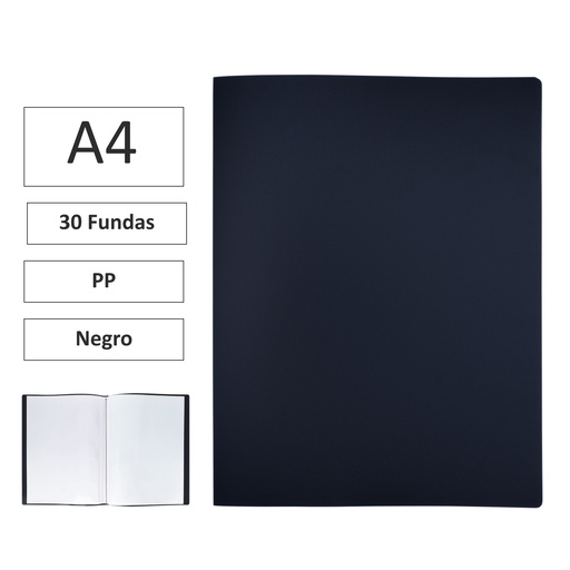 [180227] CARPETA BISMARK FLEXIBLE A4 30 FUNDAS (NEGRO) · PP · FUNDAS ANTIRREFLEJO · RESISTENTES A FOTOCOPIAS · SIN LOMO RÍGIDO