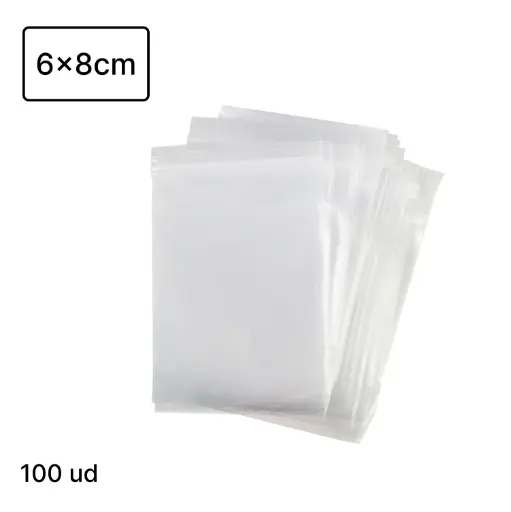 [30017] BOLSAS AUTOCIERRE RAYLU 6 × 8 CM · TRANSPARENTES · PACK 100 UDS