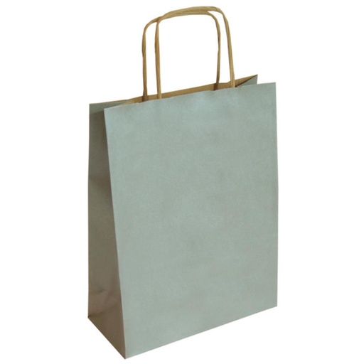 [029071] BOLSA DE PAPEL KRAFT PLATA 25 × 10 × 32 CM · ASA RETORCIDA · 100 g/m² · PACK 25 UDS