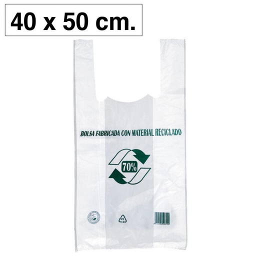 [003241] BOLSAS CAMISETA BLANCAS 40 × 50 CM · 50 MICRAS · PACK 100 UDS
