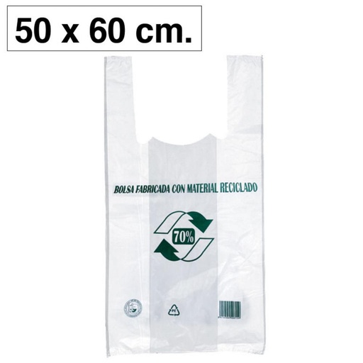 [003242] BOLSAS CAMISETA BLANCAS 50 × 60 CM · 50 MICRAS · PACK 100 UDS