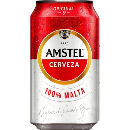 [650255] CERVEZA AMSTEL 100% MALTA · 33 CL · LAGER 5% VOL · FORMATO LATA