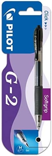 [650086] BOLÍGRAFO PILOT G-2 NEGRO · TINTA GEL · PUNTA 0,7 MM · TRAZO 0,5 MM · CLIC RETRÁCTIL · GRIP · BLISTER 1 NEGRO