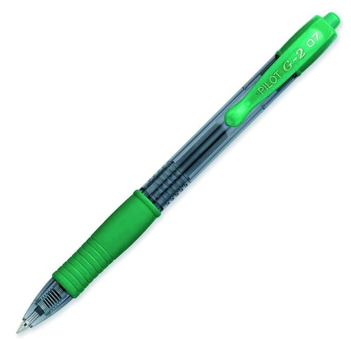 [080701] BOLÍGRAFO PILOT G-2 VERDE · TINTA GEL · PUNTA 0,7 MM · TRAZO 0,5 MM · CLIC RETRÁCTIL · GRIP · PACK 12 UDS