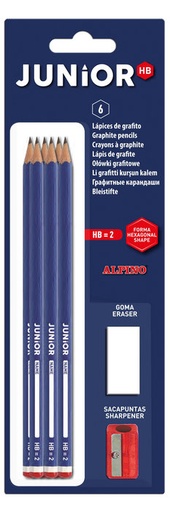 [650047] LÁPICES DE GRAFITO JUNIOR + SACAPUNTAS + GOMA BLISTER 6 UDS
