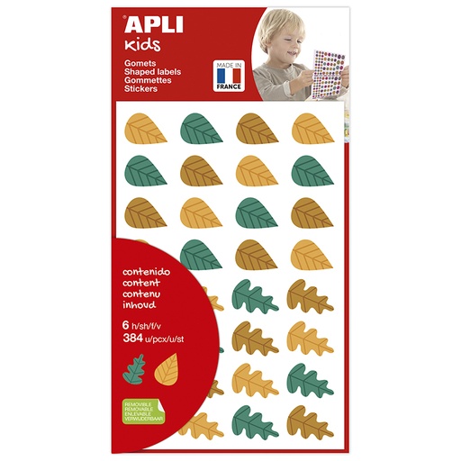 [028458] PEGATINAS APLI HOJAS DE ÁRBOLES – 6 HOJAS (384 GOMETS)