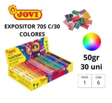 [649954] PLASTILINA JOVI PEQUEÑA 70 CAJA DE 30 UNIDADES 50G COLORES SURTIDOS