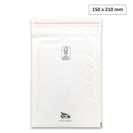 [001838] SOBRES ACOLCHADOS RAYLU DE BURBUJA KRAFT 150 X 210 MM AUTOADHESIVOS – COLOR BLANCO (CAJA 100)