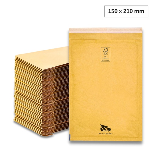 [001844] SOBRES ACOLCHADOS RAYLU DE BURBUJA KRAFT 150 X 210 MM AUTOADHESIVOS – COLOR MARRON (CAJA 100)