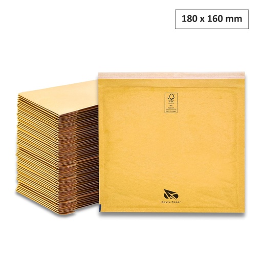 [001849] SOBRES ACOLCHADOS RAYLU DE BURBUJA KRAFT 180 X 160 MM AUTOADHESIVOS – COLOR MARRÓN CAJA 100