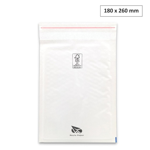 [001839] SOBRES ACOLCHADOS RAYLU DE BURBUJA KRAFT 180 X 260 MM AUTOADHESIVOS – COLOR BLANCO 