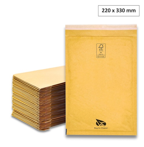 [001846] SOBRES ACOLCHADOS RAYLU DE BURBUJA KRAFT 220 X 330 MM AUTOADHESIVOS – COLOR MARRON CAJA 50