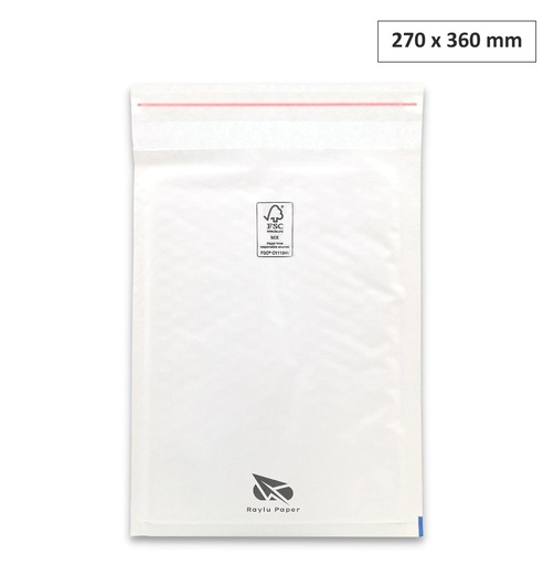 [001842] SOBRES ACOLCHADOS RAYLU DE BURBUJA KRAFT 270 X 360 MM AUTOADHESIVOS – COLOR BLANCO 