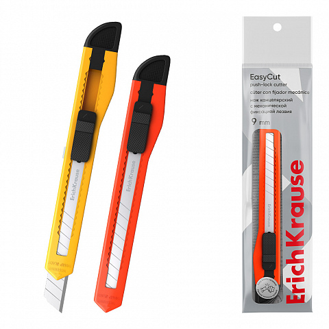 [040052] CÚTER ERICHKRAUSE EASYCUT – FIJADOR PUSH-LOCK – 9 MM – COLORES SURTIDOS – POLYBOLSA 1 UD