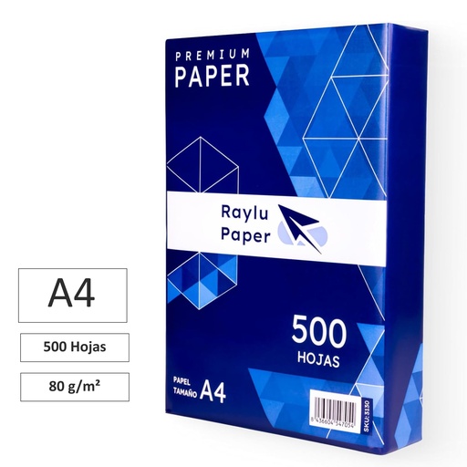 [003130] PAPEL RAYLU PAPER – FOLIOS A4 80 g – PAPEL PREMIUM MULTIUSOS (500 HOJAS)