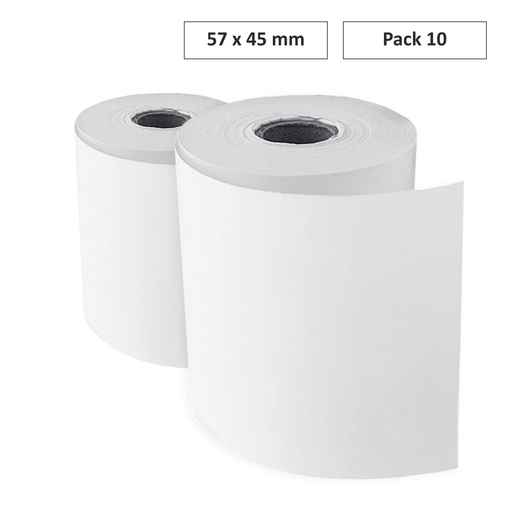 [002058] ROLLO PAPEL SUMADORA RAYLU TÉRMICO 57 × 45 MM – PAPEL TÉRMICO, 55 G/M², MANDRIL 12 MM, PACK 10 BOBINAS