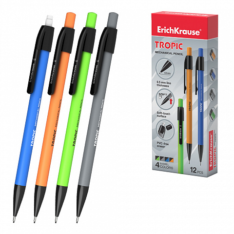 [080938] PORTAMINAS ERICHKRAUSE® TROPIC – 0,5 MM HB – SOFT TOUCH – SURTIDO – CAJA 12 UDS
