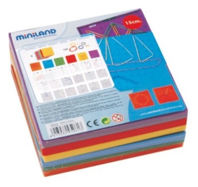 [825763] GEOPLANOS 15 CM CON 2 CARAS + GOMAS ELÁSTICAS 6 UDS – MINILAND