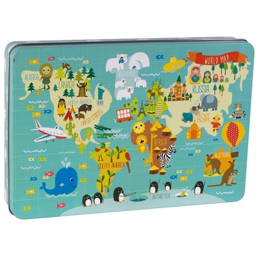 [710238] JUEGO APLI PUZLE MAPAMUNDI 24 PIEZAS DISEÑO EXCLUSIVO MARTINA HOGAN – CAJA METÁLICA – JUEGO EDUCATIVO INFANTIL +3 AÑOS – 8410782145509