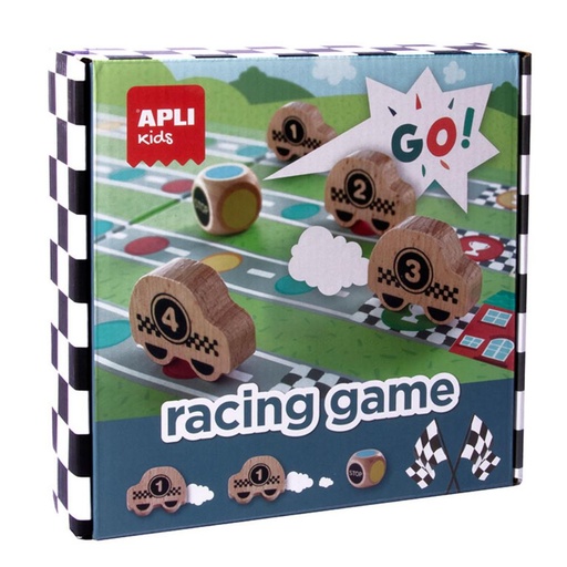[710275] JUEGO APLI RACING GAME – JUEGO DE MESA EDUCATIVO INFANTIL +3 AÑOS – 2 A 4 JUGADORES – TABLERO, COCHES DE MADERA Y DADO DE COLORES – 8410782183426