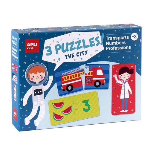 [710298] JUEGO APLI SET DE 3 PUZLES CIUDAD: TRANSPORTES, PROFESIONES Y NÚMEROS – 72 PIEZAS – JUEGO EDUCATIVO INFANTIL DESDE 3 AÑOS