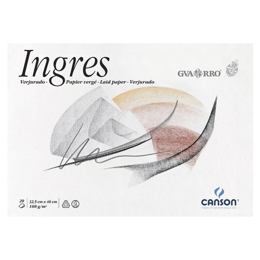 [619938] BLOC DIBUJO CANSON GUARRO INGRES A3+ ENCOLADO – 20 HOJAS 108 G/M², PAPEL VERJURADO BLANCO NATURAL (325 × 460 MM)