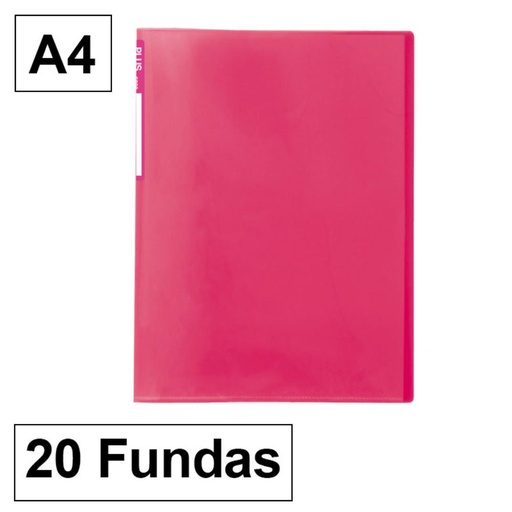 [180879] CARPETA DE FUNDAS RAYLU PAPER PREMIUM A4 · 20 FUNDAS (ROSA) · TRANSLÚCIDA · FUNDAS CRISTAL SOLDADAS · PP 100% BIODEGRADABLE