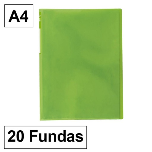 [180672] CARPETA DE FUNDAS RAYLU PAPER PREMIUM A4 · 20 FUNDAS (VERDE) · TRANSLÚCIDA · FUNDAS CRISTAL SOLDADAS · PP 100% BIODEGRADABLE