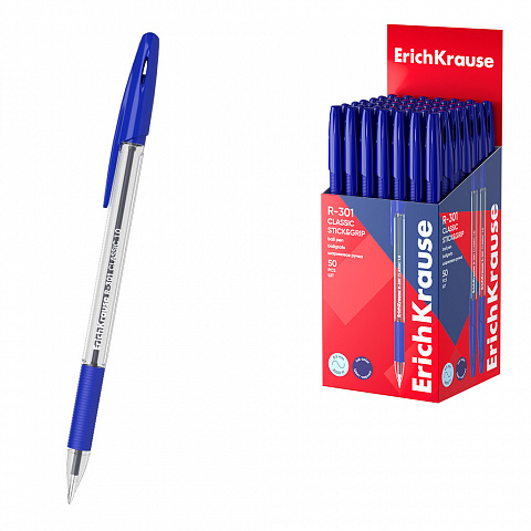 [080930] BOLÍGRAFO ERICHKRAUSE R-301 STICK&GRIP 1.0 – AZUL – 50 UDS (CAJA)
