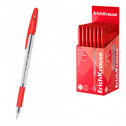 [080932] BOLÍGRAFO ERICHKRAUSE R-301 STICK&GRIP 1.0 – ROJO – 50 UDS (CAJA)