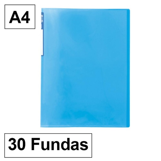 [180680] CARPETA DE FUNDAS RAYLU PAPER PREMIUM A4 · 30 FUNDAS (AZUL) · TRANSLÚCIDA · FUNDAS CRISTAL SOLDADAS · PP 100% BIODEGRADABLE