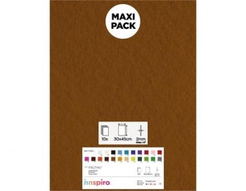 [650385] INNSPIRO – LAMINA FIELTRO ACRÍLICO  MARRON (LÁMINAS 30x45 CM – 1 MM – 160 g/m² – PACK 10 UNIDADES)