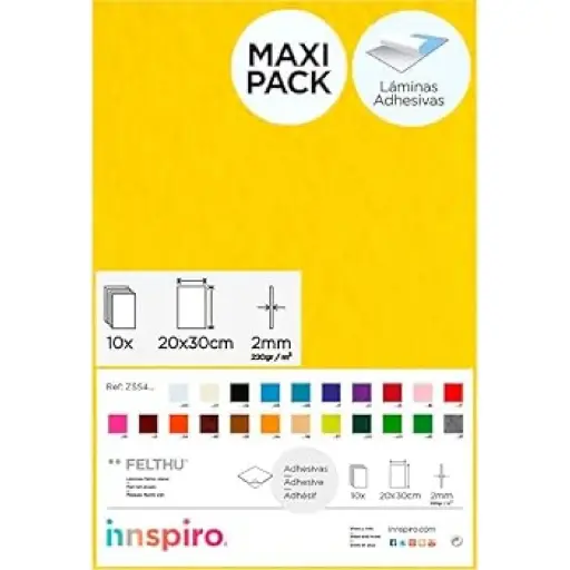 [70081] LAMINA FIELTRO ACRÍLICO AMARILLO 30x45 CM 160 g/m² PACK 10 UNIDADES INNSPIRO