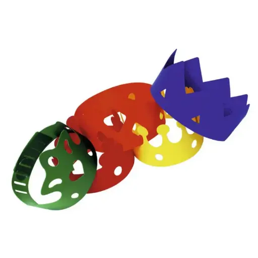 [825665] CORONAS DE PLÁSTICO 10 UDS COLORES SURTIDOS ADAPTABLES PARA DECORAR