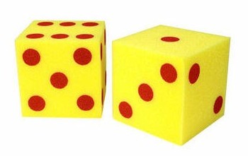 [825667] DADOS GIGANTES DE FOAM SET 2 UDS, 12,5 CM, PUNTOS ROJOS